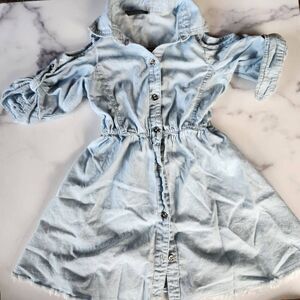 Chillipop girls 5-6 button up chambray cold shoulder dress frayed hem long sleev